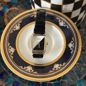 Vintage Black & White Black Onyx Panel Stretch Quartz Watch